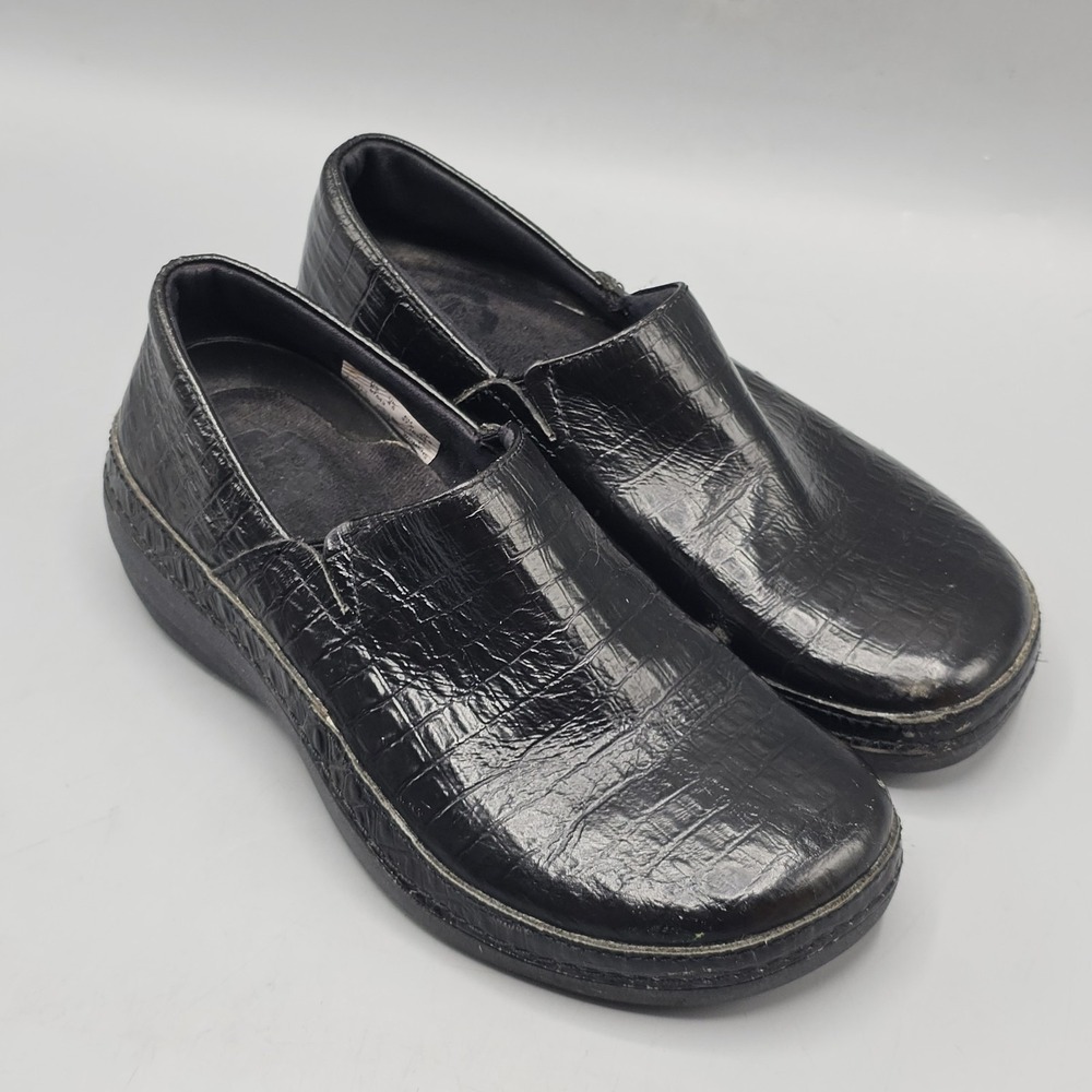 Timberland Black Croc Leather  Mules Clogs Women's 6.5 Slip On 87543